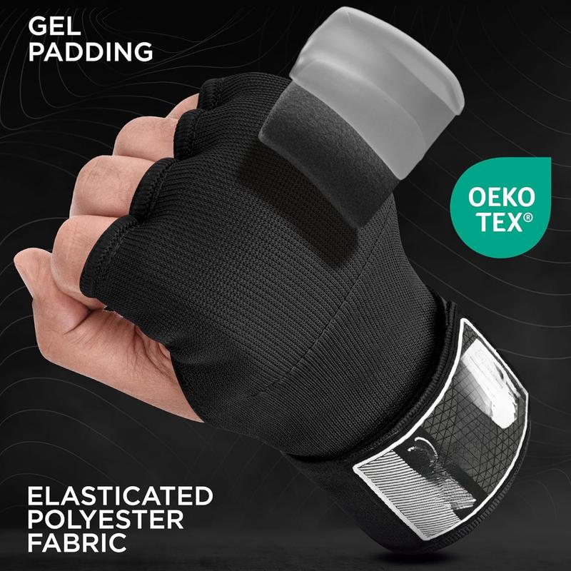 Gel Boxing Hand Wraps Inner Gloves Men Women, Quick 100cm Long Wrist Straps, Elasticated Padded Fist Under Mitts Protection, Muay Thai MMA Kickboxing Martial Arts Punching Training Bandages