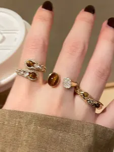 Women's Elegant Tiger Eye Zircon Ring Set, Statement Rings, Casual Luxury Design for Daily Wear & Special Occasions, Perfect Gift Idea, Jewelry Gifts