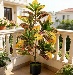 3-foot artificial croton tree, UV-resistant, pet-friendly, suitable for indoor and outdoor, highly simulated green plants, suitable for home office courtyard, maintenance-free, a real green plant substitute.