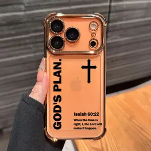 God's Plan Pattern Phone Case, Electroplated Cover with Airbag Shockproof Slim Soft TPU Cover for iPhone 11 12 13 14 15 16 17 Pro Max Plus Air Anti-drop Bible Verse