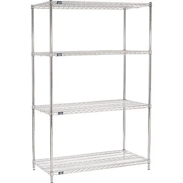 Global Industrial 21245ESD Nexel Metal Adjustable 4-Shelf Chrome ESD Wire Mesh Shelving Unit Starter, Large Rectangle, Corrosion-Resistant, 24x21x54 in, Workshop Floor Mount Snap-In Space-Saving Home Organizer Storage Rack