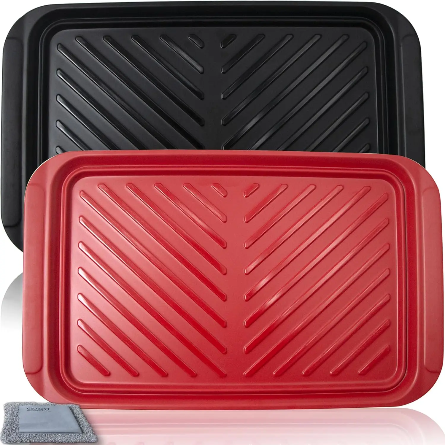 2-pack Grilling Prep and Serve Trays, BBQ Tray for Raw and Cooked Food, Melamine Serving Trays, Black and Red