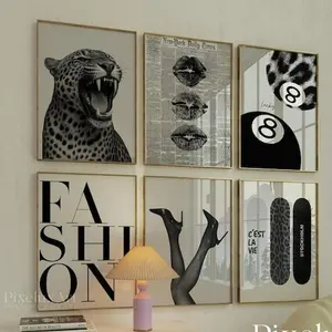 Stockholm Style Black & White Leopard Wall Art Set, Y2K Fashion Poster, Aesthetic Leopard Print Gallery Wall, Chic Aesthetic Apartment Print 1