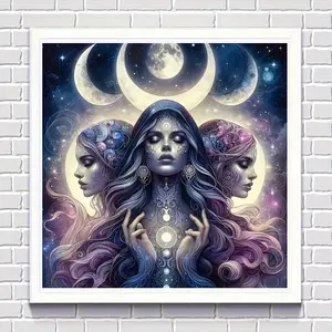 5D Full Drill Diamond Painting Kit - Triple Moon Goddess Celestial Art, Mystical Wiccan Witch with Cosmic Galaxy & Moon Phases, Spiritual Boho Wall Decor, DIY Mosaic Craft, Ideal for Pagan & Spiritual Home Decor