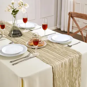 6 Pack Beige Cheesecloth Table Runner 10FT Long Graduation Boho Gauze Table Runner Rustic Sheer Runner for Spring Summer Wedding Bridal  Shower Birthday Party Table Decor  Easter Decor