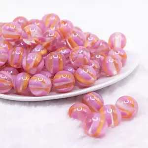 16mm Bright Pink Cats Eye Acrylic Bubblegum Beads