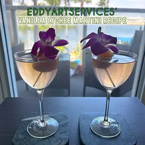 EddyArtServices' Luxury Vanilla Lychee Martini Recipe & Glassware Package - Perfect for Gift