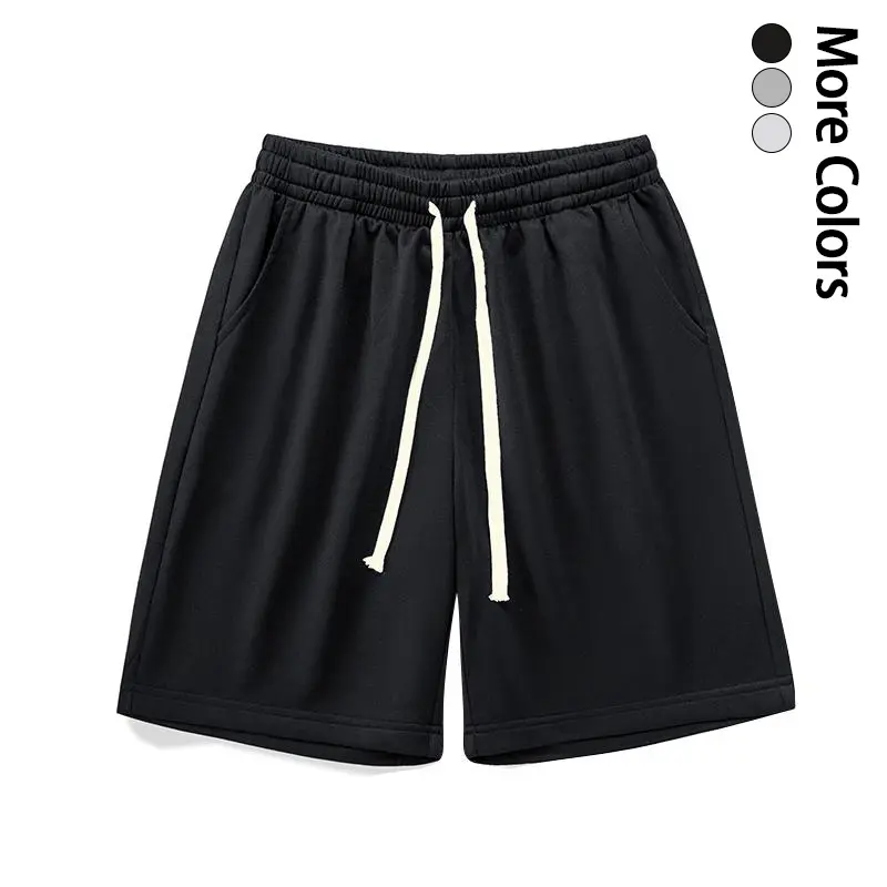 Men's Solid-Color Adjustable Waist Loose Fit Straight-Leg Knit Sports Shorts - Versatile Basic Athletic Bottoms for Everyday Wear, Outdoor Activities, Summer Use, Solid Sports Shorts