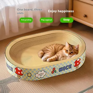 Cat Toy Giant Round Large Space Playable Sleepable Scratch-Resistant Non-Slip Pet Cat Supplies Corrugated Paper Cat Scratching Board for Play Sleep and Nail Grinding