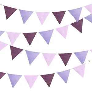 2 Sets of Gradient Purple  Garland 24 count Purple Fabric Linen Pennant Banner Flags Triangle Streamers for  Dorm Room Decor Girls Lavender Birthday  Shower Boho Wedding Party Decorations