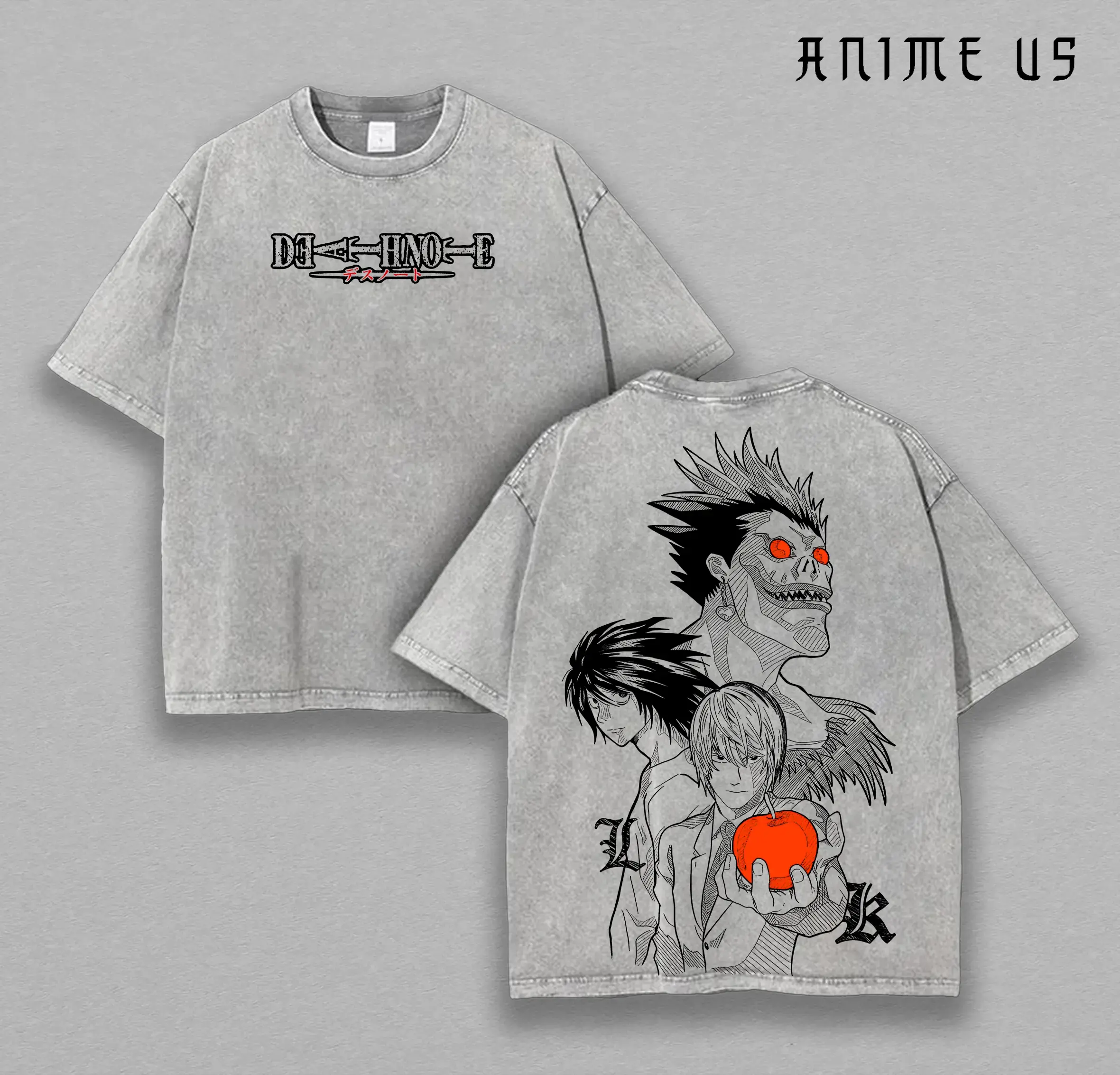 Retro Vintage Death Note Ryuk, Shinigami, Light Yagami Anime Vintage Washed Tee Unisex Mineral Anime Manga Washed Heavy Cotton T-shirt, Gift For Anime Fan, Anime Lover