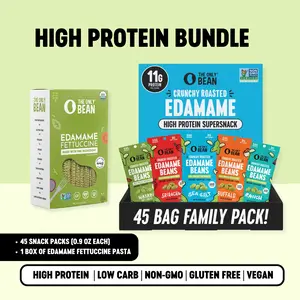The Only Bean - Crunchy Edamame Snack Variety Pack (45 Pack) & Edamame Fettuccine (1 Box) - High Protein Bundle The Only Bean - Crunchy Edamame Snack Variety Pack (45 Pack) & Edamame Fettuccine (1 Box) - High Protein Bundle