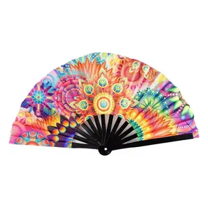 33Cm Large Folding Hand Rave Fan Chinease/Japanese Gradient Colorful Reflective Foldable Fan Music Festival Fan Dance Fan Gifts Does not apply