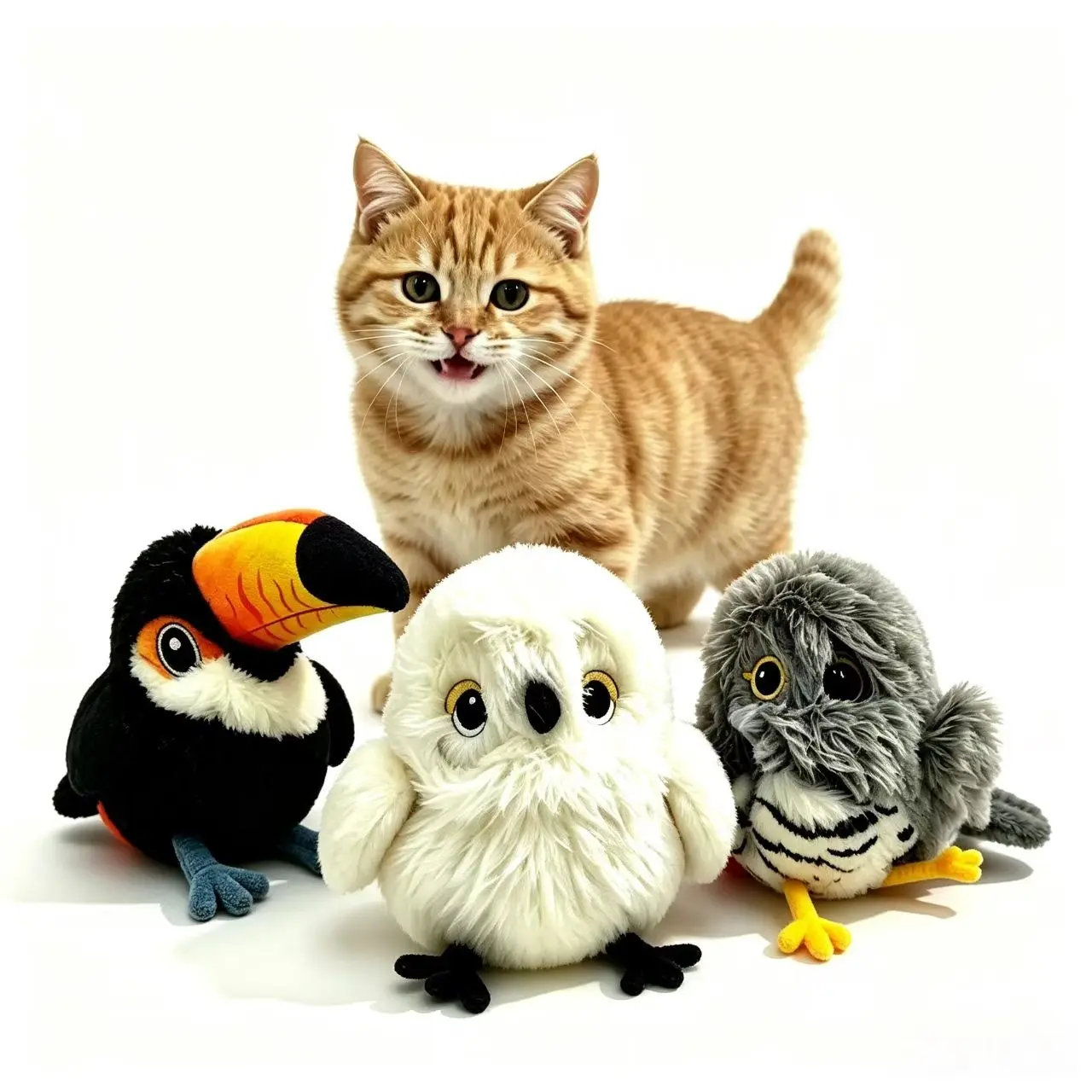 Flapping Bird Cat Toy No Flying, Lifelike Toucan, White Tit,Cuckoo, Chirping Toy, Touch Activated Rechargeable PlushKitten Toy with Catnip, Interactive Exercise Toy for All Breeds