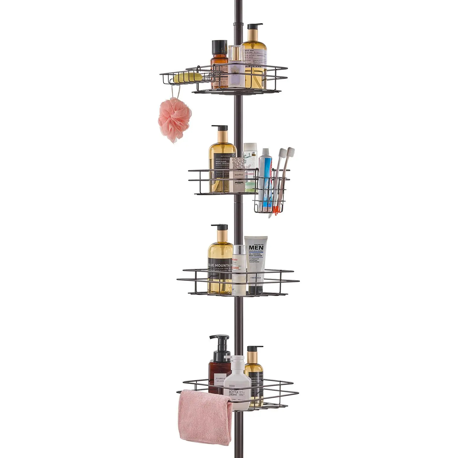 【SummerFinds】VEVOR Shower Corner Caddy Tension Pole, 42" to 114" High, Multi-Functional Shower Tension Pole with Strong Load-Bearing Tray, Rust-Proof Easy-to-Install Tension Pole, Fit for Bathroom & Washroom