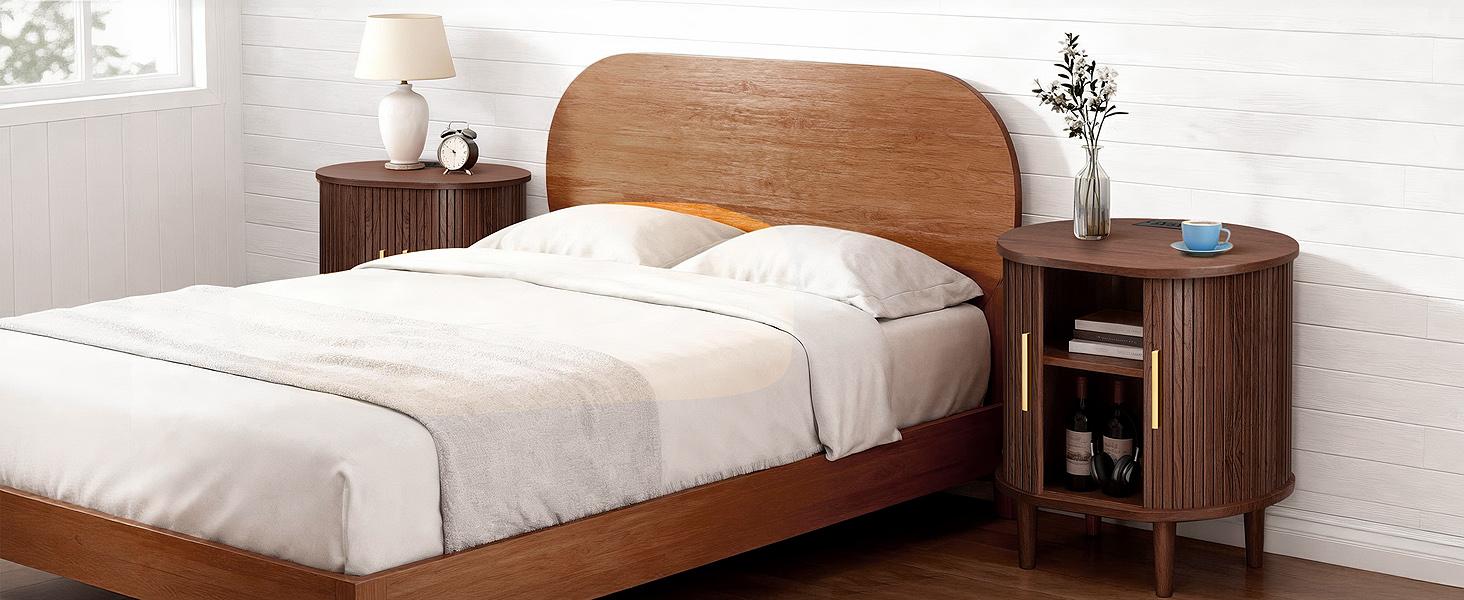 DHHSmart LED Nightstand with Power Strip, Modern Bedside Table with Open Storage Shelf & 4 Drawers, Minimalist Side Table with Charging Hub & USB for Modern Home Decor