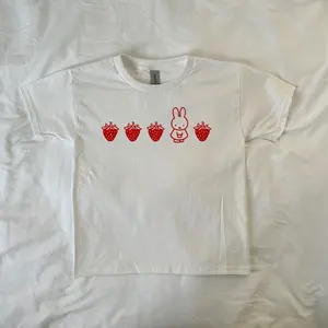 Print ShirtStrawberry Miffy Baby Tee, soft girl , y2k, Pinterest ,vintage cartoon, preppy, cute bunny, kawaii, Harajuku Fashion, Coquette