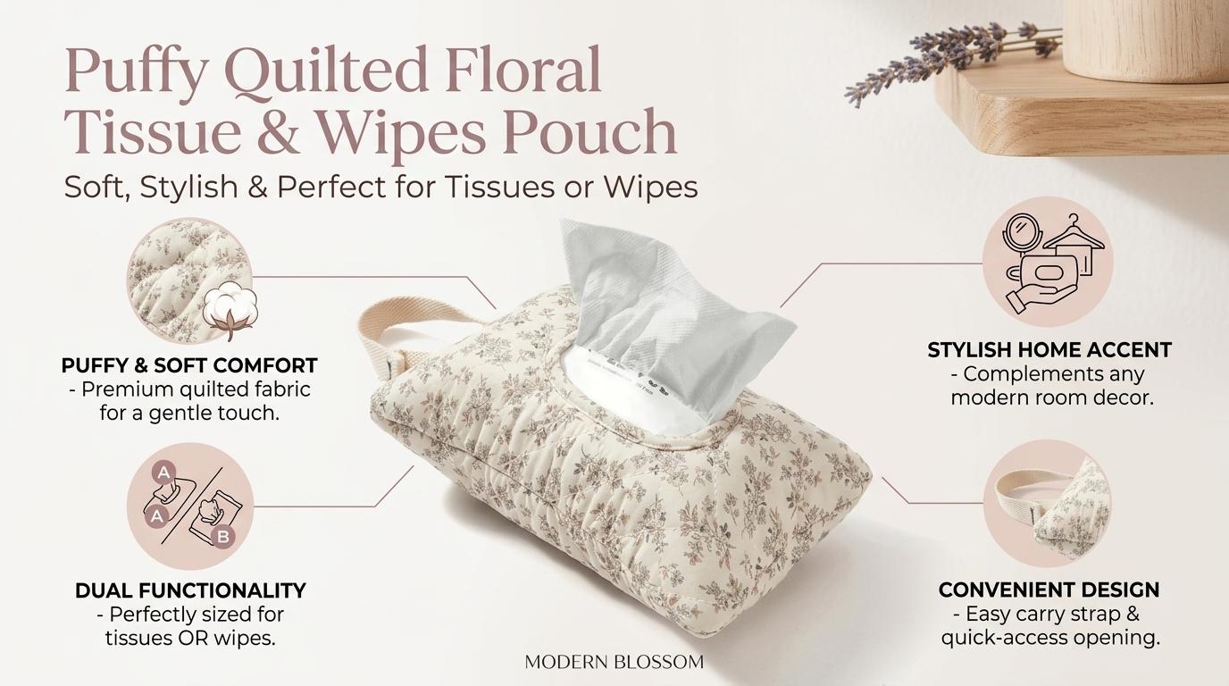 Portable Hanging Floral Wet Wipes Bag Baby Stroller Organizer Tissue & Diaper Storage Pouch Easy Access Convenient Travel Mommy Essentials