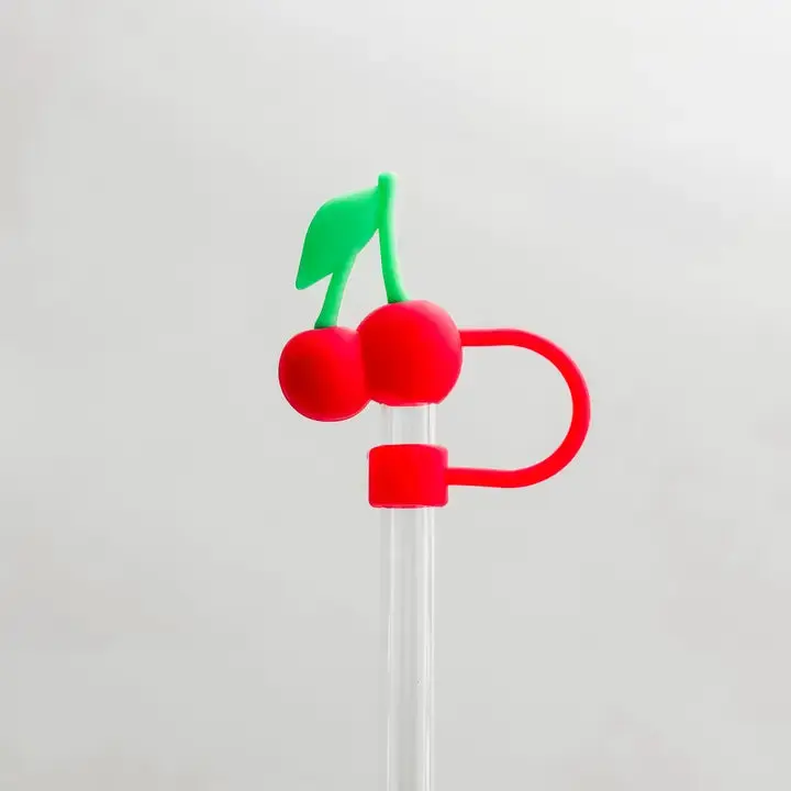 10mm Silicone Beverage Straw Topper, Cherry Shape Cute Designs Specialty Kitchen Utensil, Adds Fun and Flair for Enjoying a Smoothie