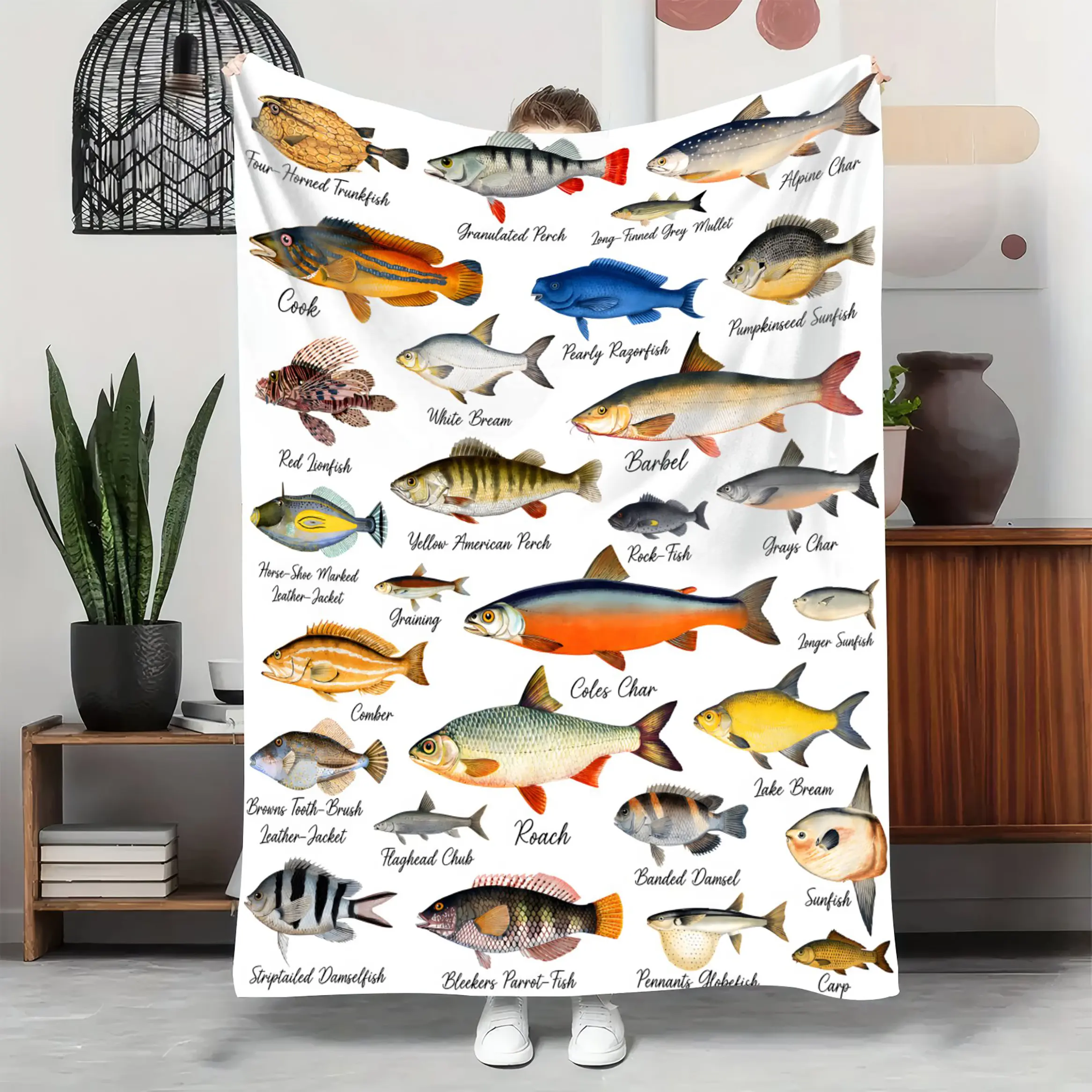 Fishing Throw Blanket Ultra Soft Flannel Fleece Lightweight Warm Cozy Plush Fish Species Graphic Bed Blanket For Bedroom Living Room Sofa Couch Cabin Lodge Travel Camping Outdoor Fishermen Anglers Men Women Teens Adults
