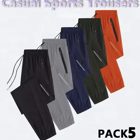 Men’s Lightweight Plain Polyester Ice Silk Sweatpants - Drawstring Waist, Skin-Friendly Comfort, Multiple Zip Pockets, Ideal for Warm Weather, Everyday Wear Menswear Bottoms