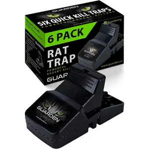 Guarden 6-Pack Snap Rat Traps - Easy-to-Set, Powerful Quick-Kill Pest Control for Indoor, Outdoor Use on Mice, Voles, Chipmunks