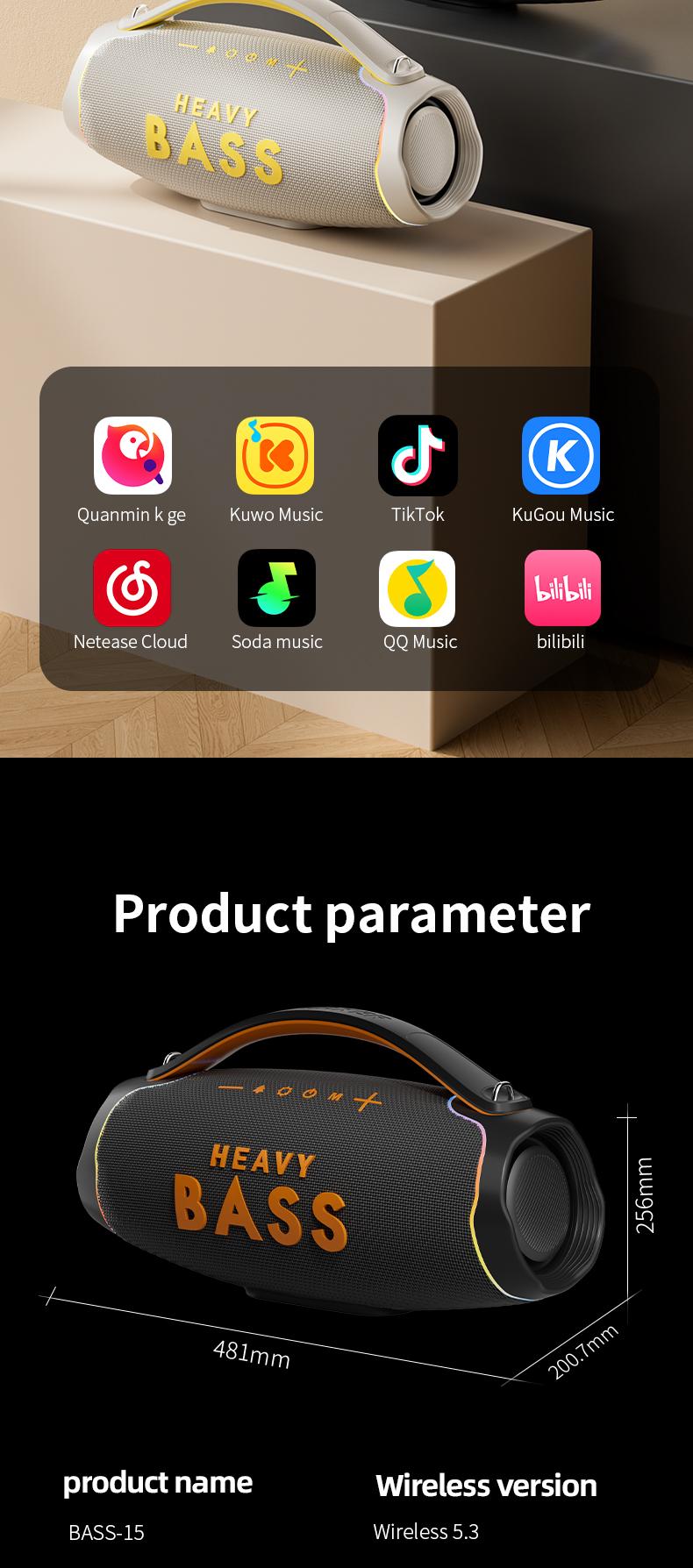 Giant Portable Bluetooth Speaker with Shoulder Strap, Super Loud Heavy Bass Party Speaker, Waterproof Outdoor Sound System with RGB Lights, 48cm Extra Large Wireless Speaker for Camping/Beach Audio Smartphone