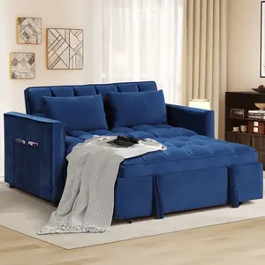 Bonzy Home Convertible Sofa Bed Versatile Velvet Sofa Pullout Bed,55 Inch Couch Adjustable Backrest,Royal Blue CANMOV