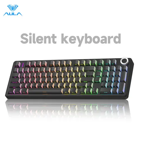 AULA F99 Pro Silent Wireless Gaming Keyboard - Tri-Mode 2.4GHz/BT5.0/USB-C, Knob, Hot Swappable Pre-Lubed Switches, Gasket Structure, RGB Backlit, PBT Keycaps, Rechargeable, Keyboards for Work, PC Office Accessories (Black), Gaming Keyboards