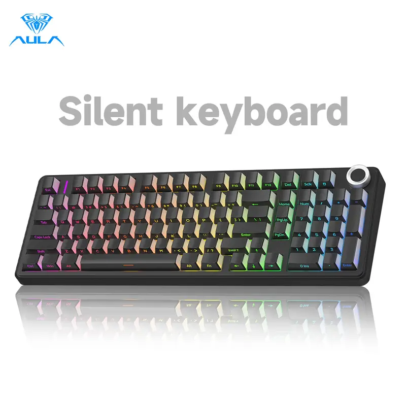 AULA F99 Pro Silent Wireless Gaming Keyboard - Tri-Mode 2.4GHz/BT5.0/USB-C, Knob, Hot Swappable Pre-Lubed Switches, Gasket Structure, RGB Backlit, PBT Keycaps, Rechargeable, Keyboards for Work, PC Office Accessories (Black), Gaming Keyboards