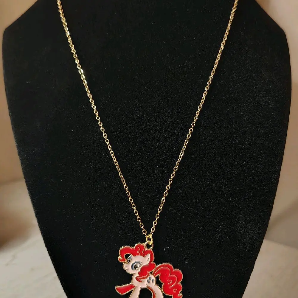 My Little Pony Gold Chain Charm Necklace - Brightly Colored Gold, Red & Light Pink Animal Charm, Cute Theme Accessory for All Ages, Ideal Gift or Personal Use, Chain Charm Necklaces, Brightly Colored Necklaces