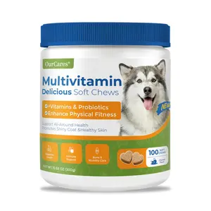 OurCares' newly upgraded compound vitamin soft chewable tablets for dogs - 100 tablets | containing glucosamine, MSM, krill oil, and 1.2 billion CFU probiotic supplement, supporting joint and skin health, relieving itching, and enhancing immunity