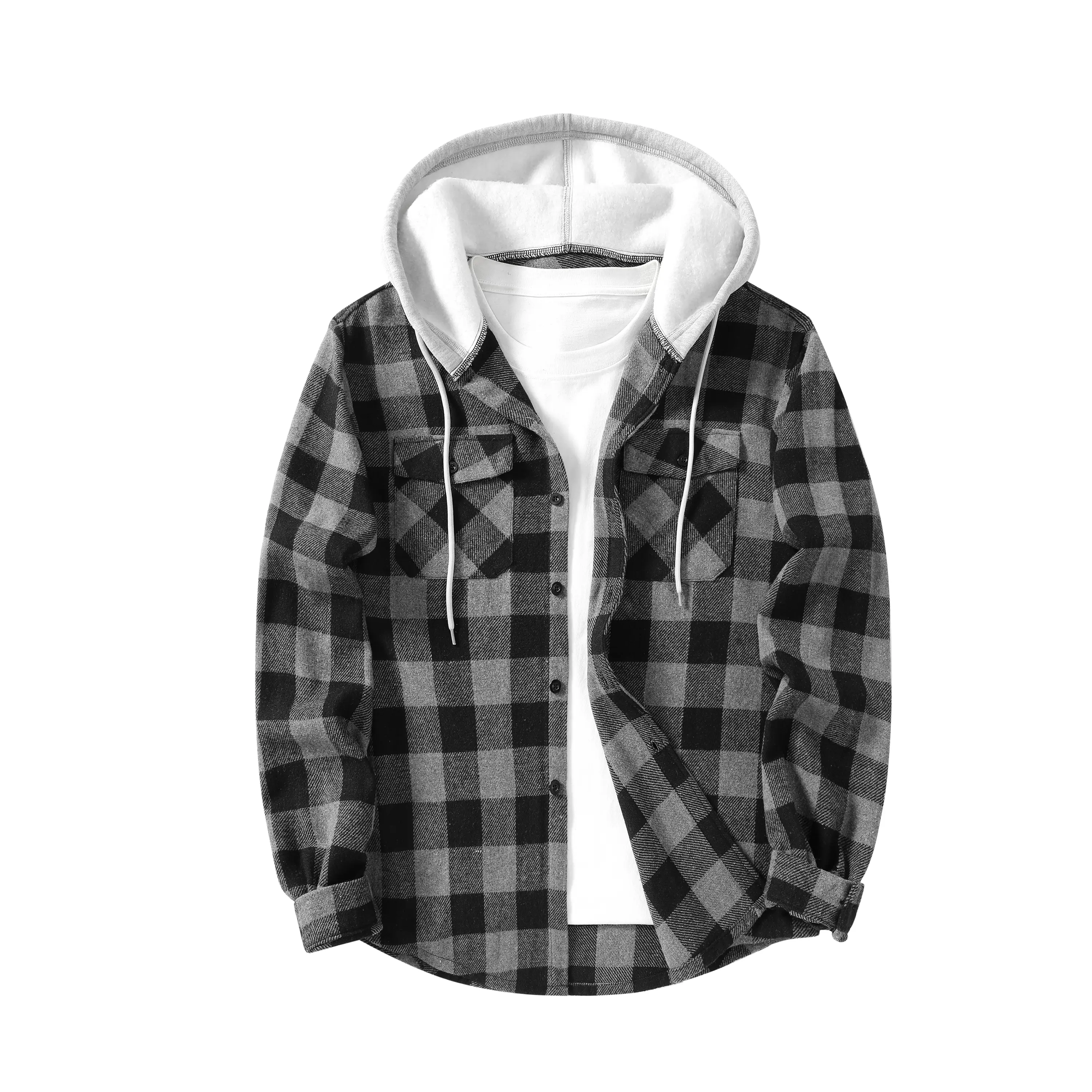 Men’s versatile hooded plaid flannel two-piece set featuring a loose-fit button cardigan that suits all body types; one jacket suitable for lounging, commuting, short workouts, and in-person dates. shirt men Men’s versatile hooded plaid flannel two-piece set featuring a loose-fit button cardigan that suits all body types; one jacket suitable for lounging, commuting, short workouts, and in-person dates. shirt men
