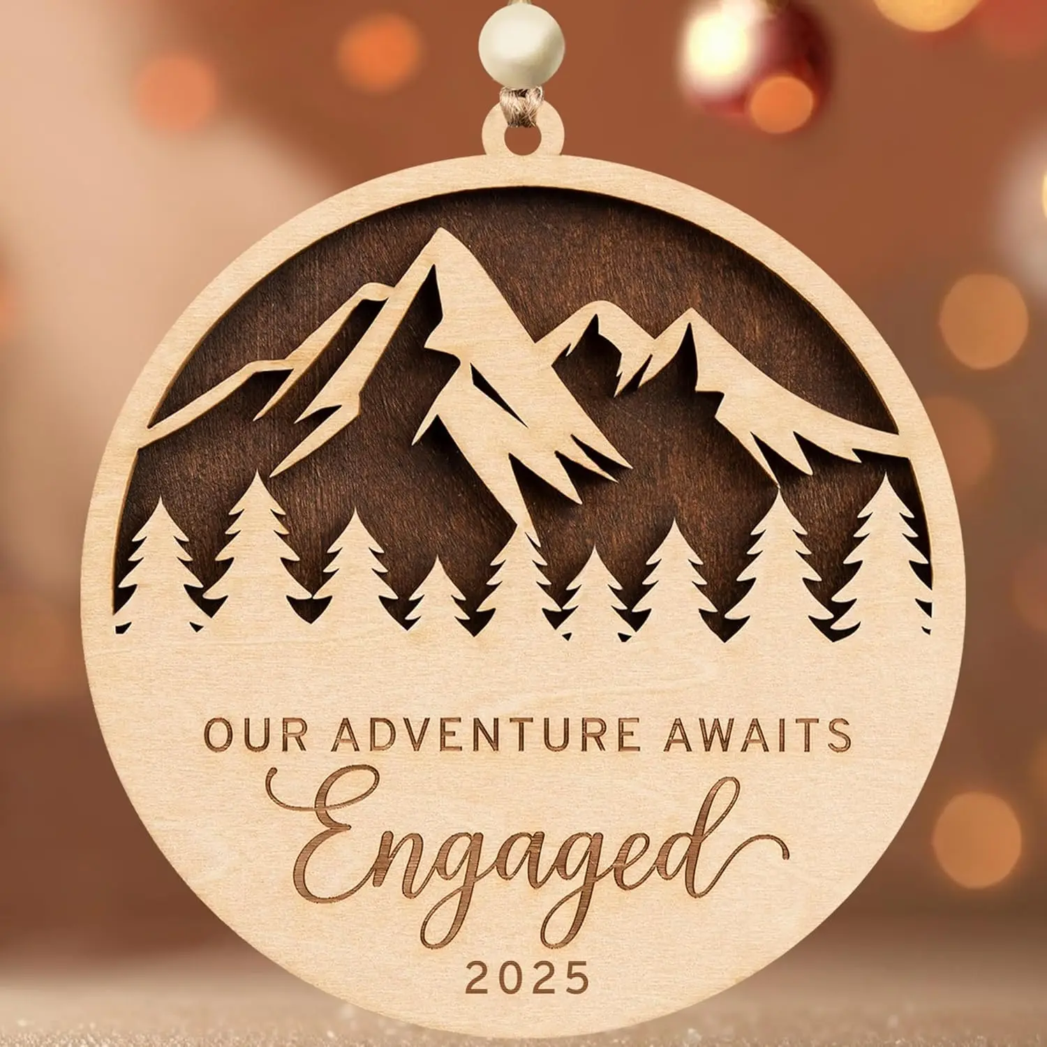 Engagement Ornament 2025, Two-Layer Wooden Just Engaged Christmas Ornament, Engagement Gift for Couples, Bride to Be, Gifts for Newly Engaged Couples, Bridal Shower Bride Present Ideas for Her
