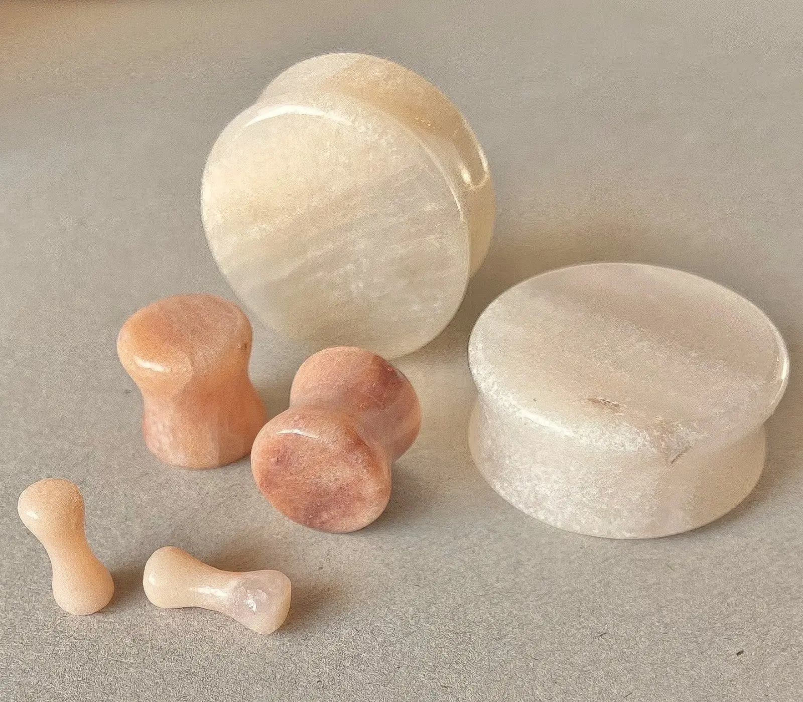 PAIR Natural Peach Semi-Precious Stone Double Flare Plugs Organic Earlets Gauges