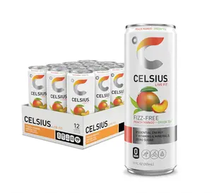 CELSIUS Peach Mango Green Tea, Functional Essential Energy Drink 12 Fl Oz (Pack of 12)