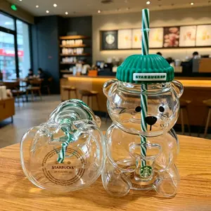 HOT [Starbucks] 2026 Bearista Glass Coldcup 591ml Cute Cup For Gift 20oz Cold Cup Holiday Bearista Tumbler viral bearista cold cup