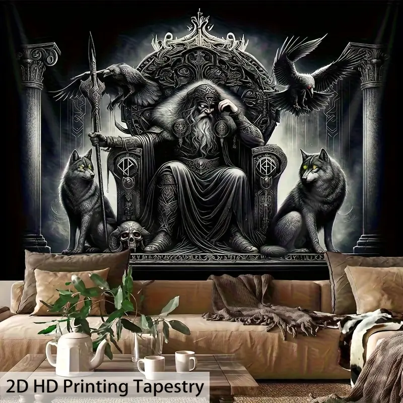 1pc Viking-Inspired Tapestry Wall Hanging - Soft Peach Skin Velvet, 85gsm Polyester, Perfect for Living Room Decor, Home Bedroom Decor