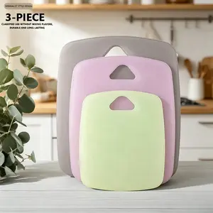 3-piece set of multi-color partitioned plastic cutting boards, made of food grade thickened material, with a portable hanging handle, anti slip and cutting resistant, suitable for meat, vegetables and fruits, and a healthy cooking tool for home kitchens