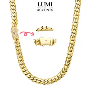 14K Gold Plated 8mm Miami Cuban Link chain, Bracelet & Necklace, Diamond Accent Clasp, Waterproof, Tarnish Resistant, Unisex for Men and Women, chain for men and women.