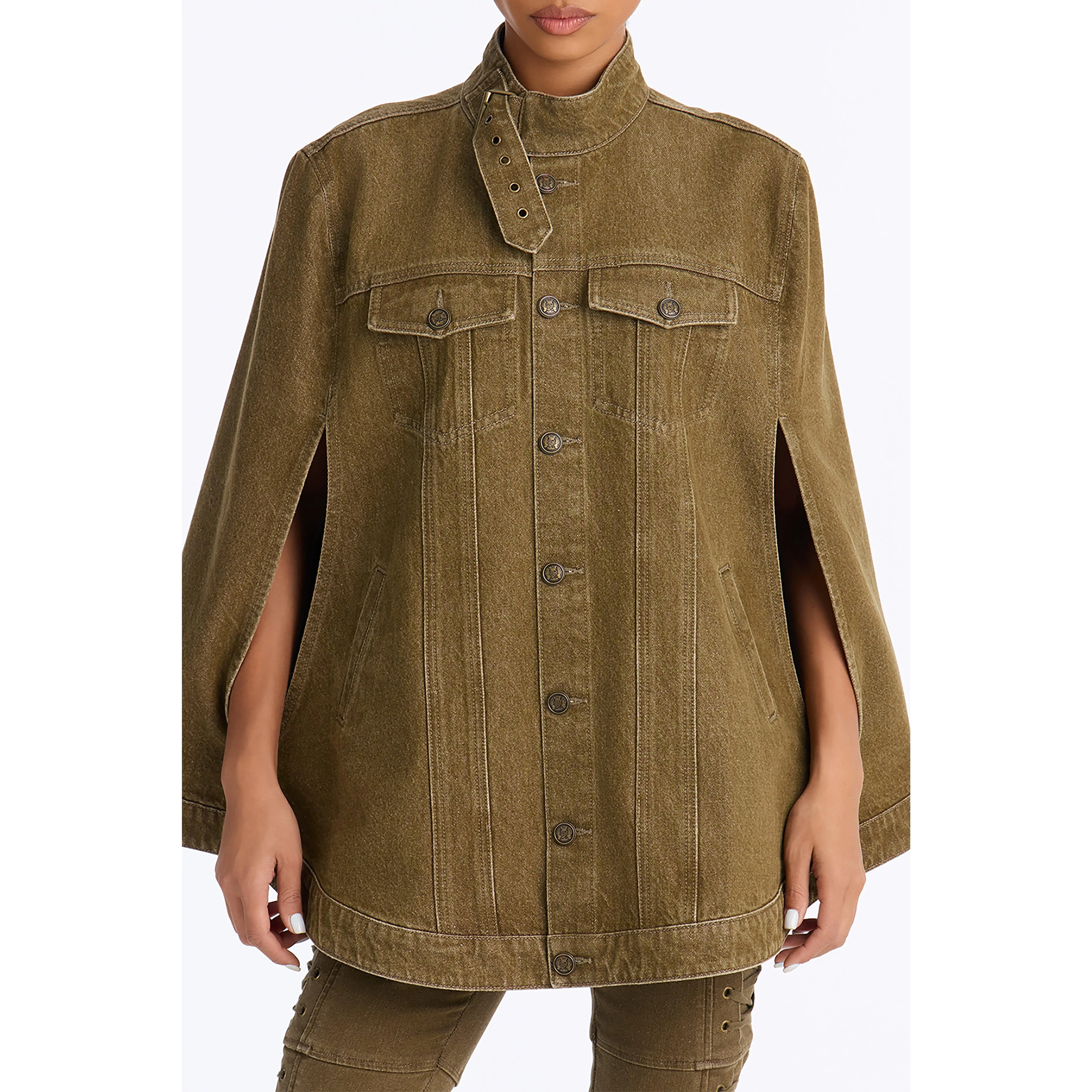 All Shows Poncho Denim Jacket - Olive