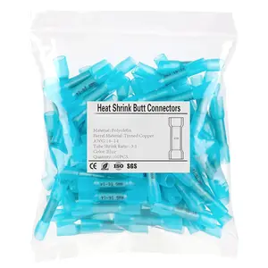 100 count Blue Heat Shrink  Connectors AWG16-14,Marine Grade  Heat Shrink Wire Connectors,Tinned Red Copper 0.8mm,Insulated Crimp  Splice Electrical Connectors