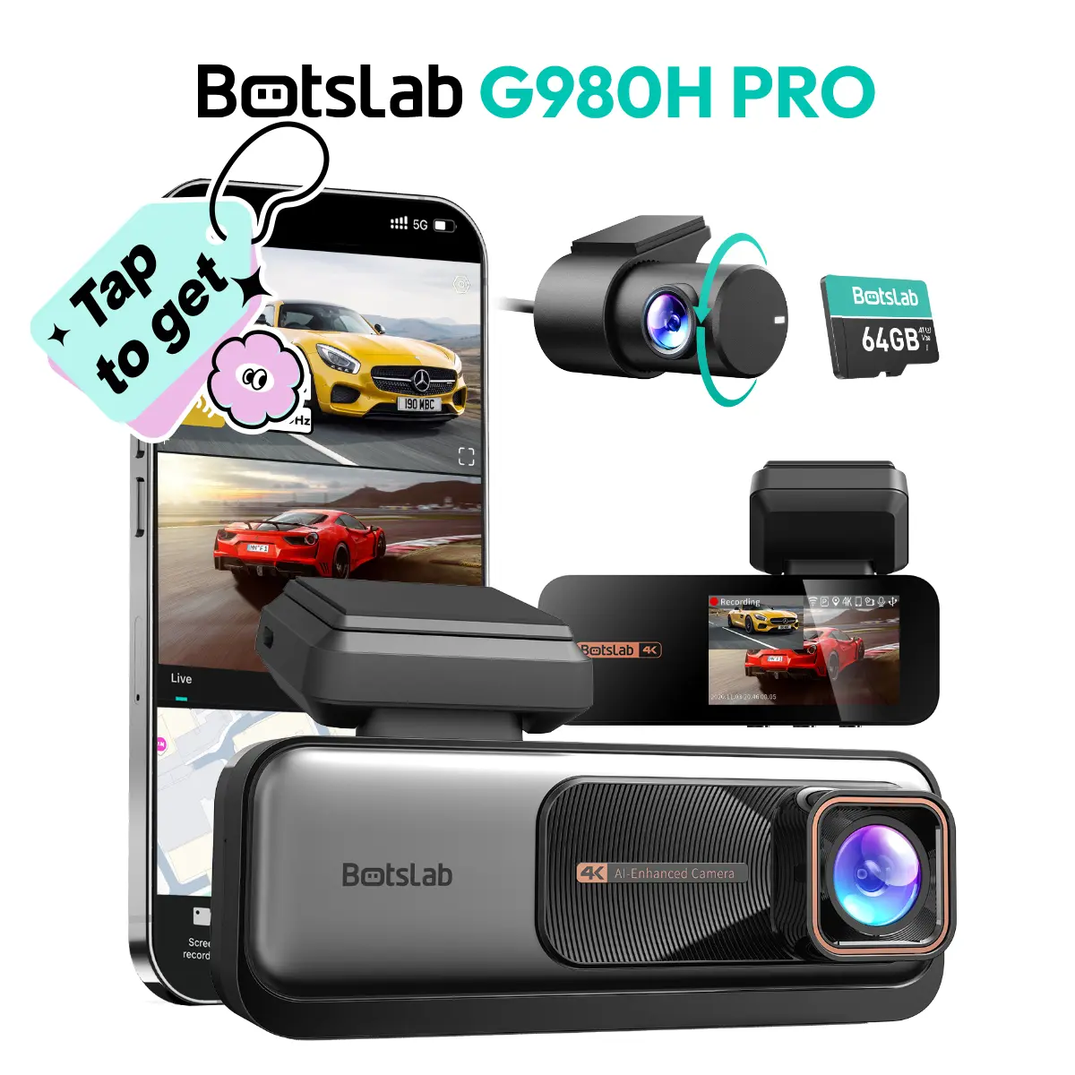 [summerfinds]Botslab 4K Dash Cam Front and Rear 170° Ultra Wide Dashcam with ADAS Night Vision 24/7 Parking Mode IMX415 Sensor WDR 5G/2.4G WiFi Built-in GPS Loop Recording Dashboard Camera Recorder Free 64GB SD Card