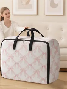 Bow Pattern Printed Storage Box, Extra Large with Handles for Comfort, Space-Saving Organizer for Bedding and Clothes in Multiple Scenarios