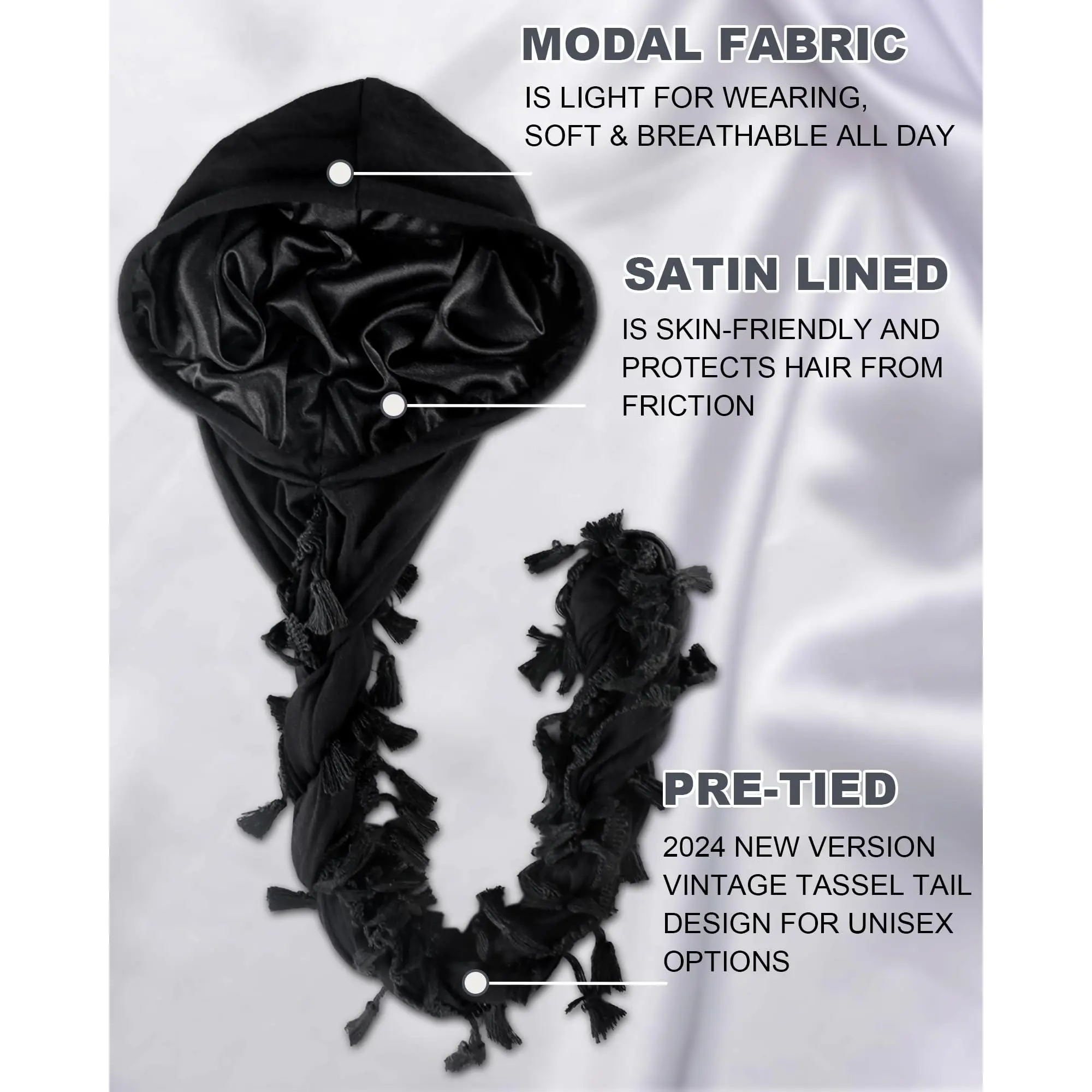 Halo Turban For Men Women Satin Lined Durag Head Wraps Cap 