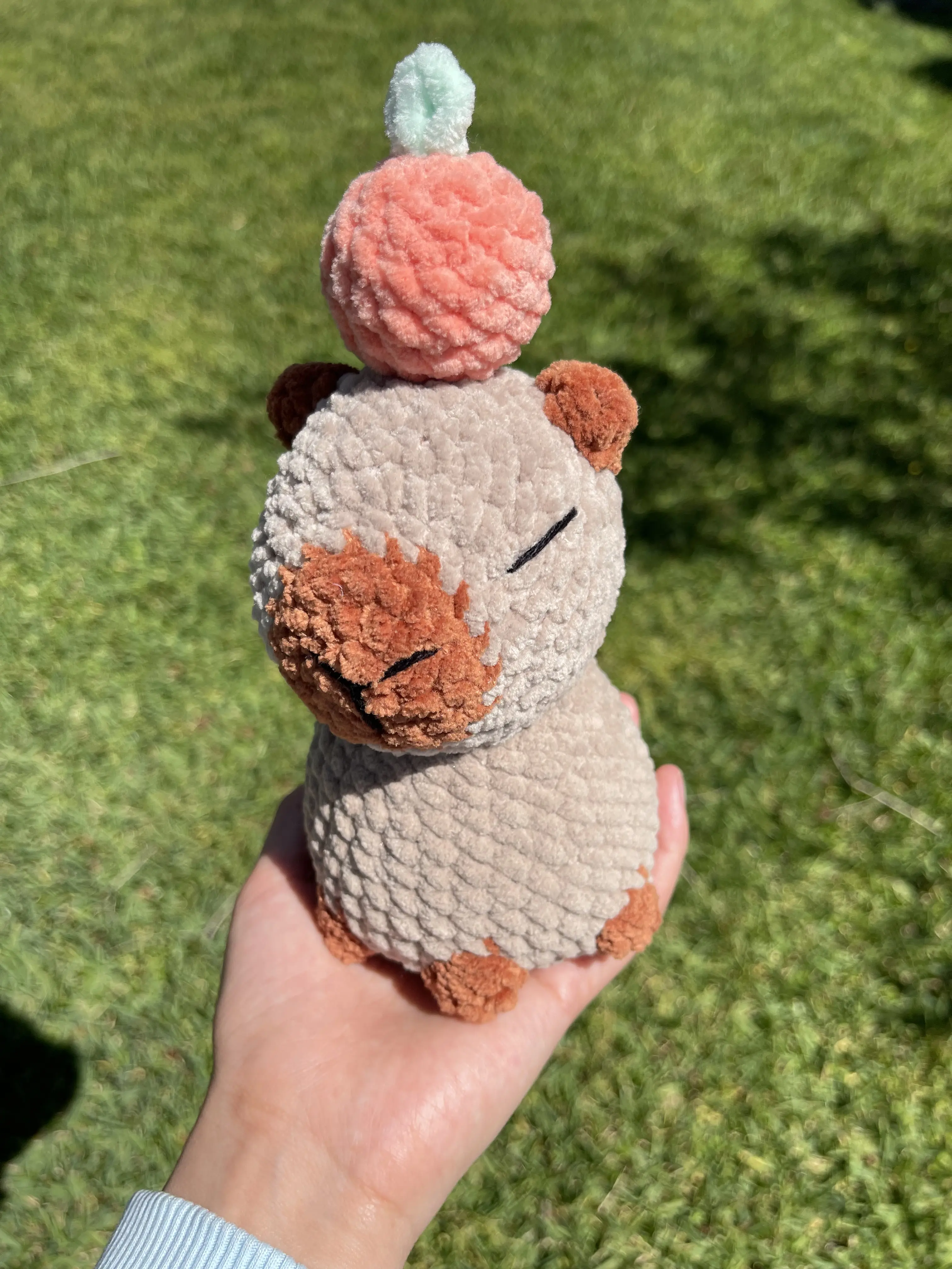 Handmade Crochet Sitting Capybara w/ Orange
