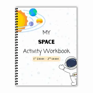 My Space Activity Workbook for Kids Grades 1–2, Laminated Reusable Science Activities, Spiral Bound Interactive Learning with Velcro Dot Matching, Kids Homeschool Activity