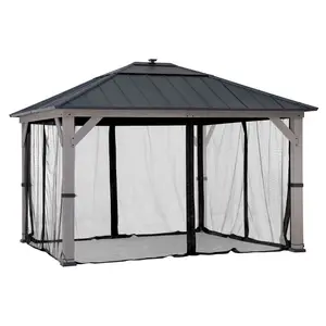 SUNJOY Gazebo Mosquito Netting Screen For 11 ft. × 13 ft. Wooden Gazebos - Black