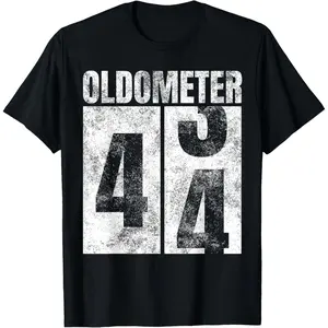 Oldometer 43-44 yrs Old Man Woman Bday Graphic 44th Birthday T-Shirt Pure Cotton Graphic Tees Menswear Top: Gifts for Men & Women