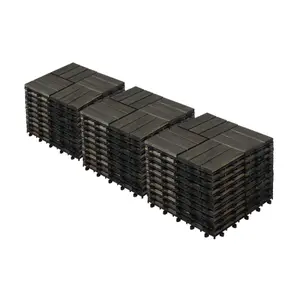 Acacia Wood Interlocking Deck Tiles Checker Pattern, 30 PCS 12" x 12" Dark Brown Square Acacia Hardwood Outdoor Flooring for Patio, Bancony, Pool Side